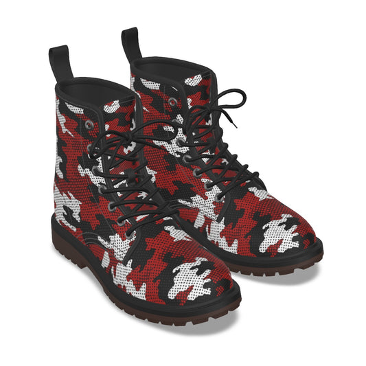 Urban Legend New Mexico Red, Silver, and Black Camo Martin Short Boots – Lobos-Inspired Streetwear f