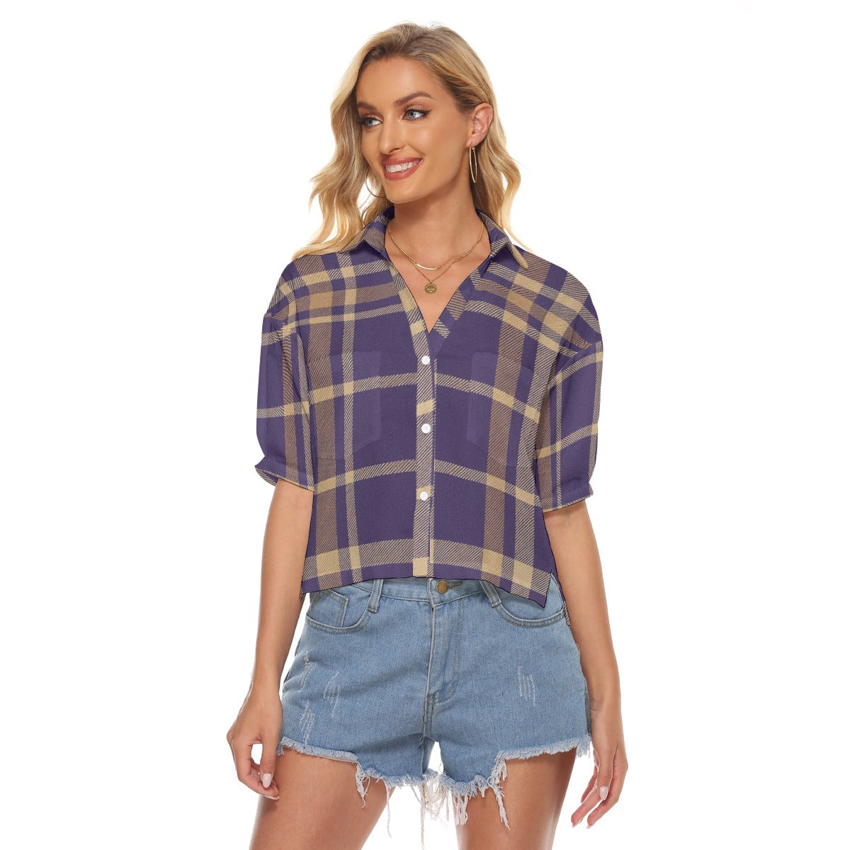 Urban Legend Washington Huskies Tartan Plaid Women's V-Neck Shirt – Purple and Gold College Streetwe