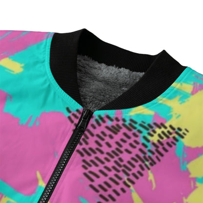 Graffiti Explosion colorful-seamless-pattern yellow pink green Fleece Bomber Jacket