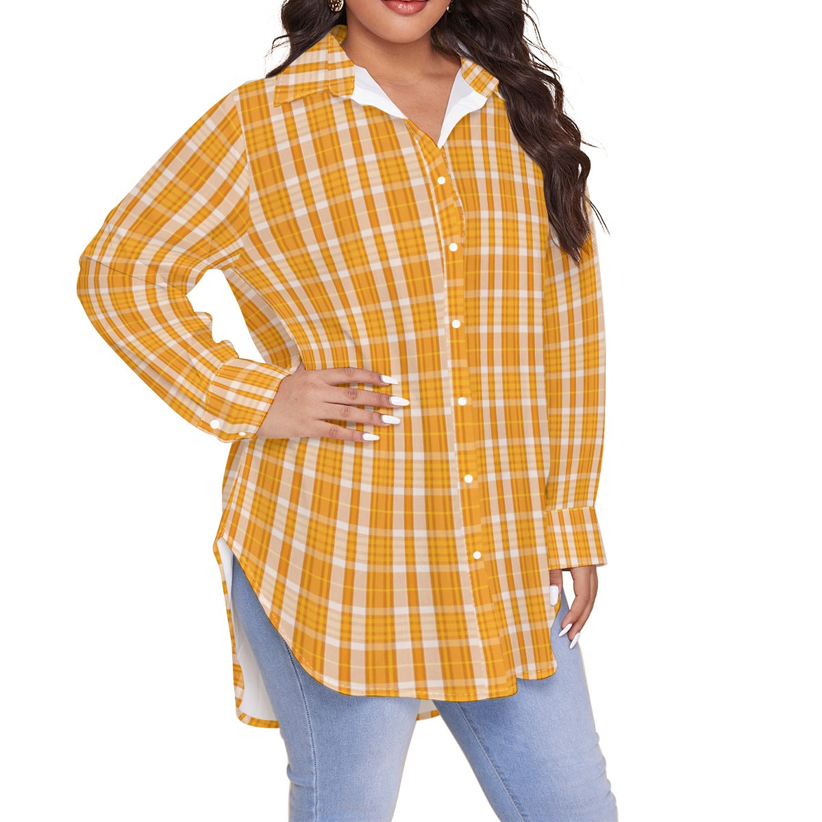 Tennessee Orange Tartan Plaid Volunteers  Women's Shirt With Long Sleeve(Plus Size)