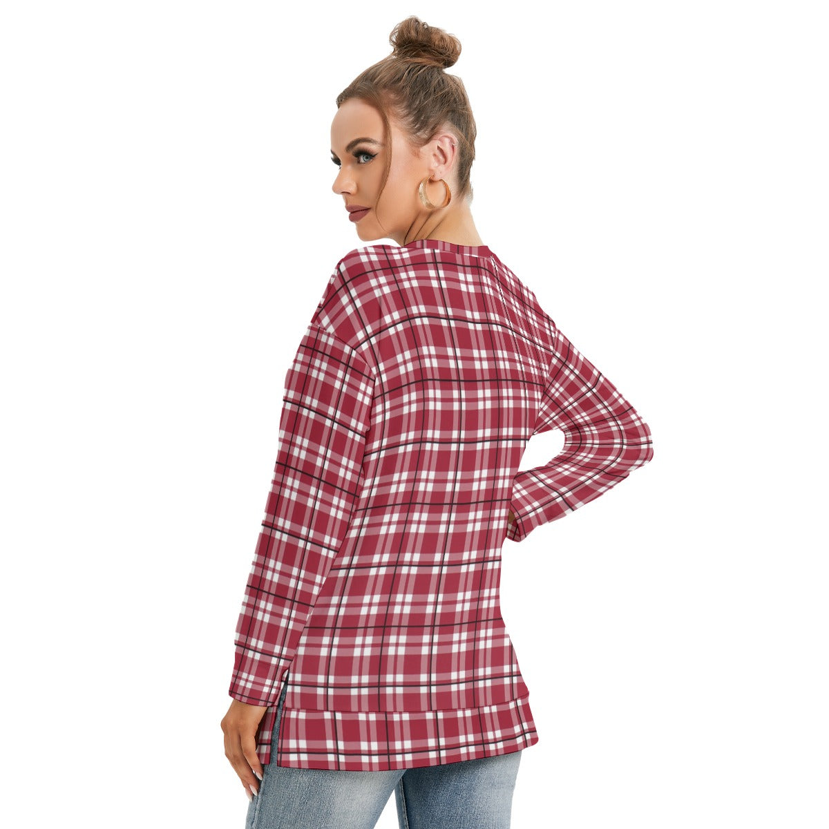 Alabama - Crimson Tide tartan plaid  Women's Side Split O-neck Sweatshirt