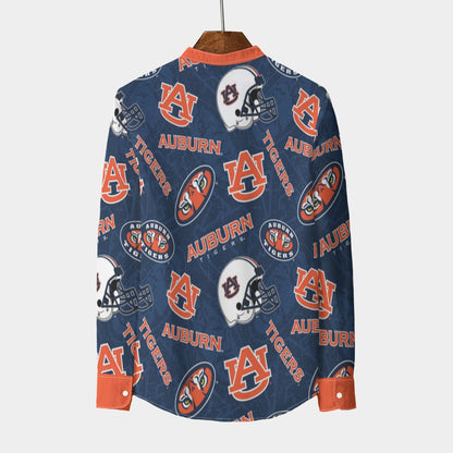 Auburn Tigers Stand Collar Shirt With Long Sleeve|110GSM Imitation Flax