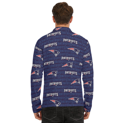 New England Football Game Day All-Over Print Men's Lapel T-shirt With Neckline Zipper Closure