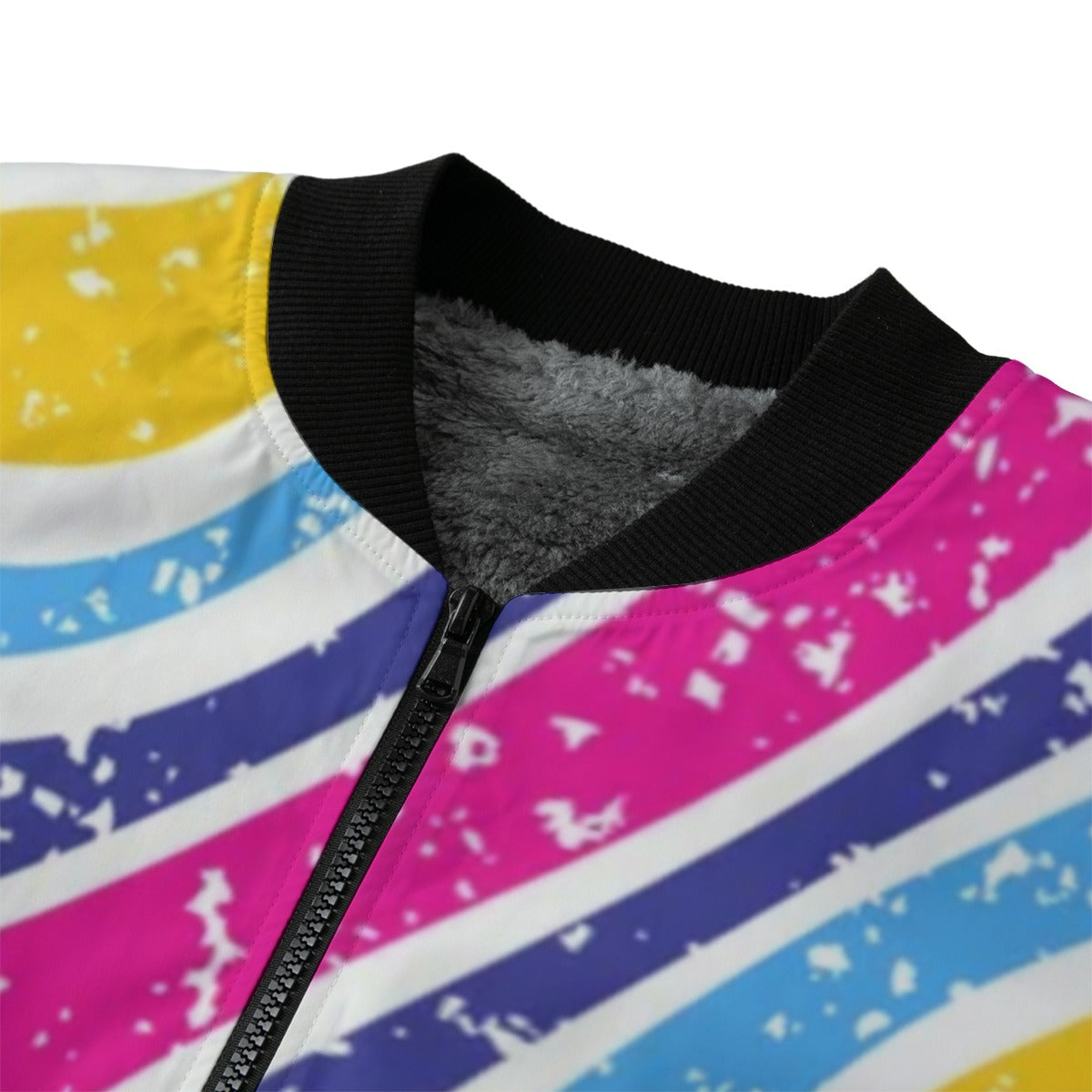 Spray Paint Drips Colorful Striped Fleece Bomber Jacket – Urban Streetwear with Graffiti Vibes