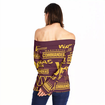 Washington Commanders Women Off-Shoulder Long Sleeve Top