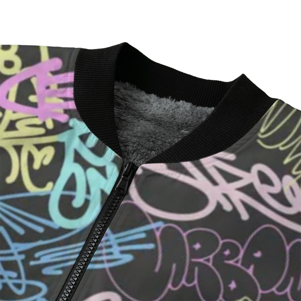 Wildstyle Graffiti Wall Tags Seamless Fleece Bomber Jacket