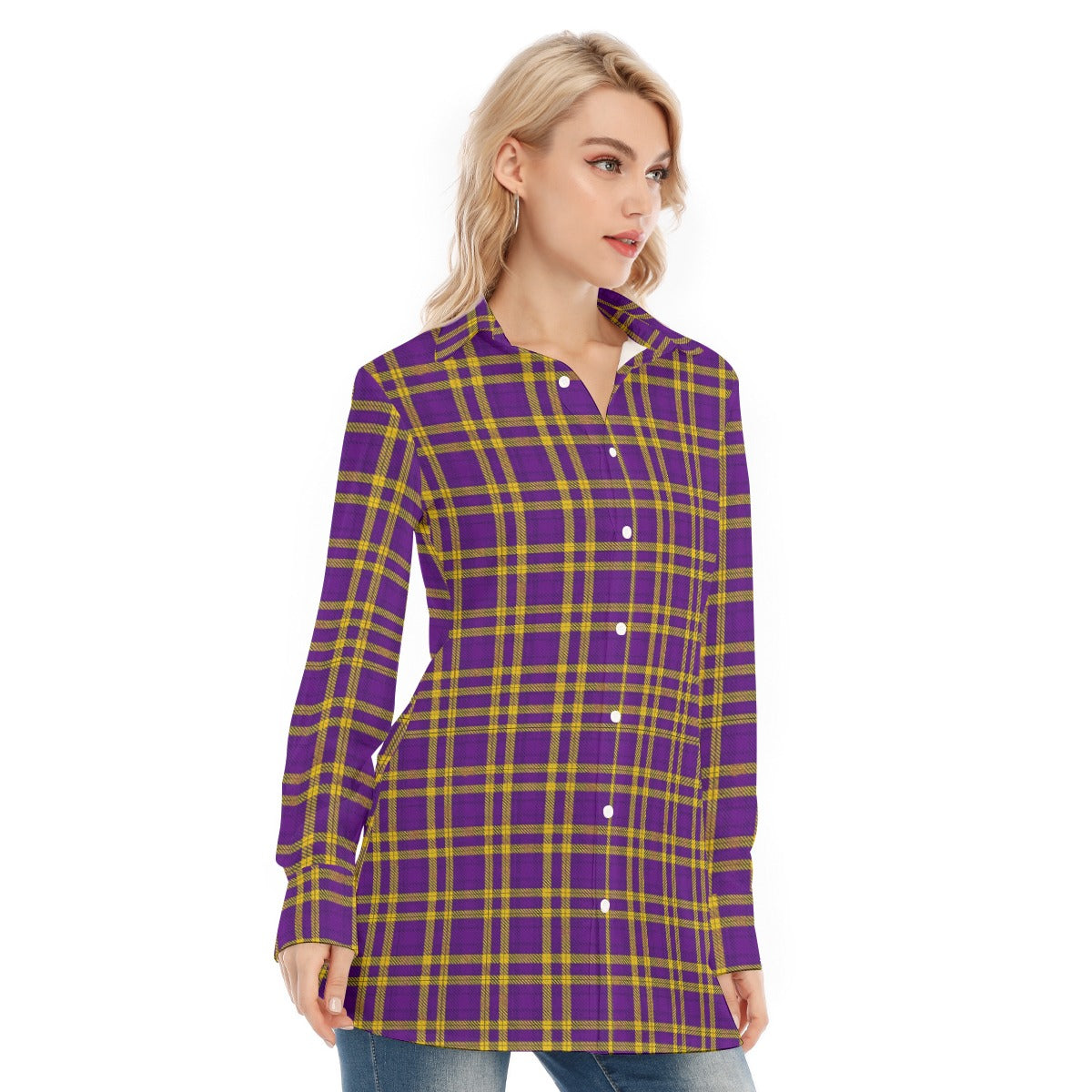 Louisiana Tartan Plaid Tigers Lsu Women's Long Shirt |115GSM Cotton poplin
