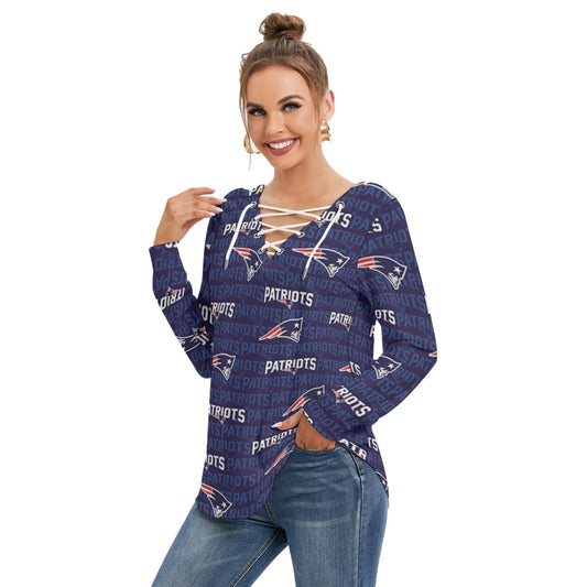 New England Football Game Day All-Over Print Women's Long Sleeve Neckline Tie Sweatshirt