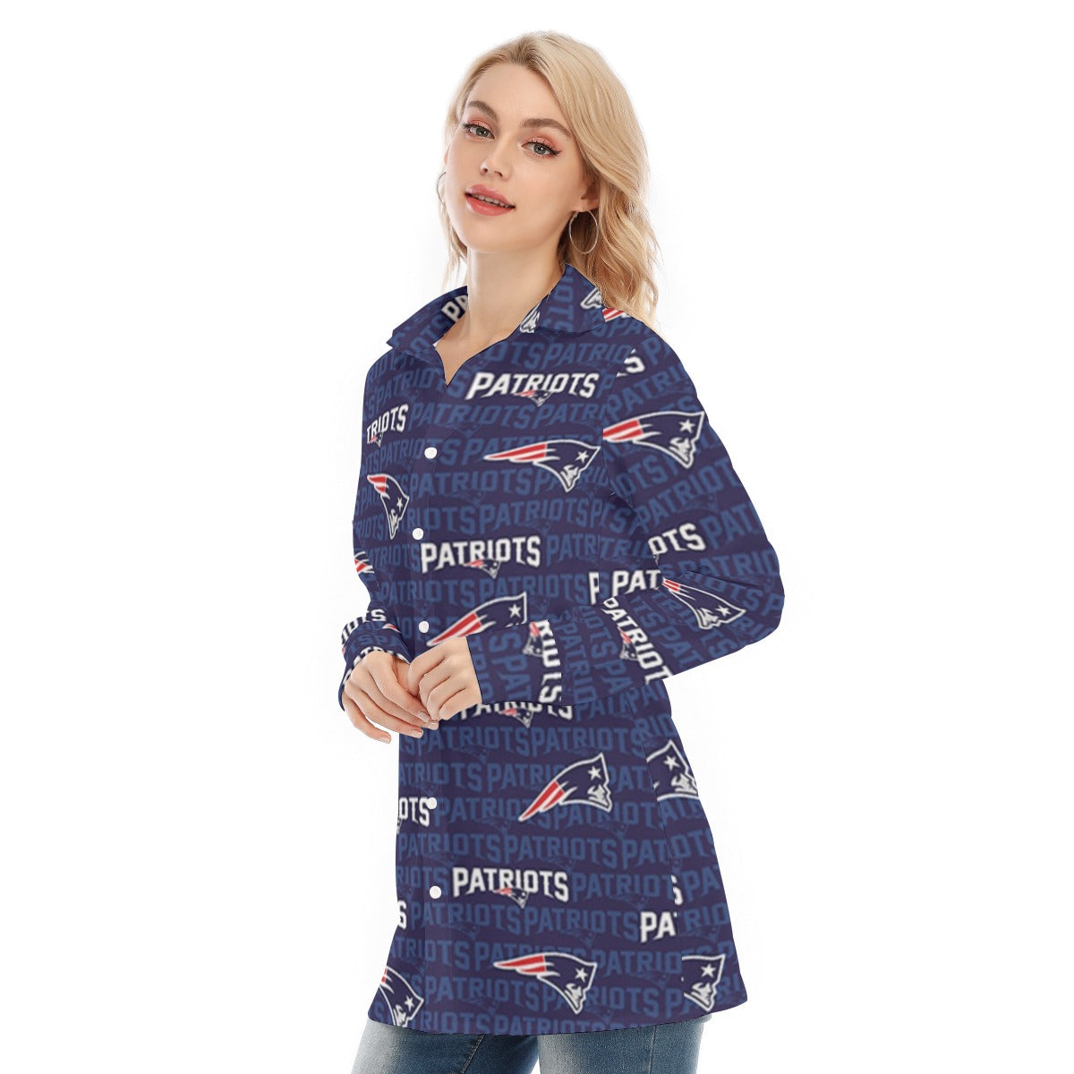New England Football Game Day All-Over Print Women's Long Shirt |115GSM Cotton poplin