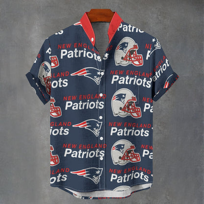 New England Football Game Day All-Over Print Men's Stand Collar Shirt|110GSM Imitation Flax