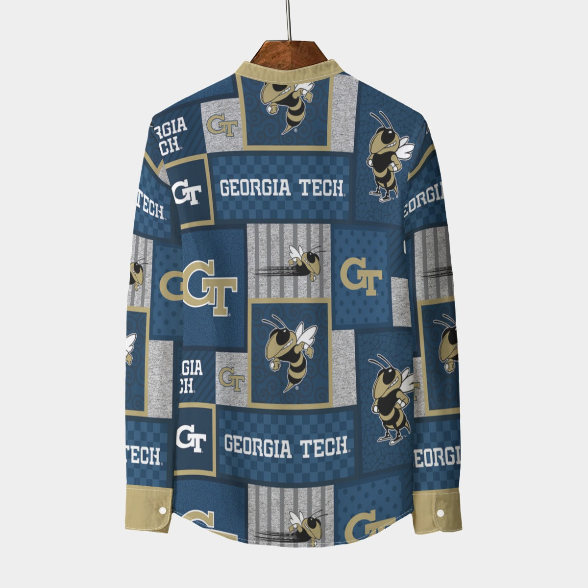 Georgia - Yellow Jackets Stand Collar Shirt With Long Sleeve|110GSM Imitation Flax