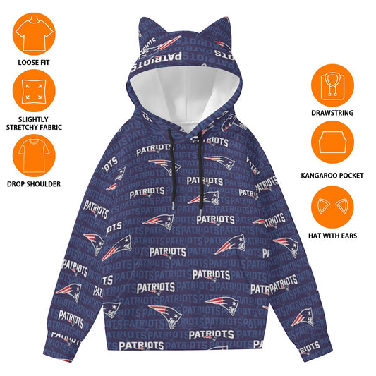 New England Football Game Day All-Over Print Women’s Hoodie With Decorative Ears