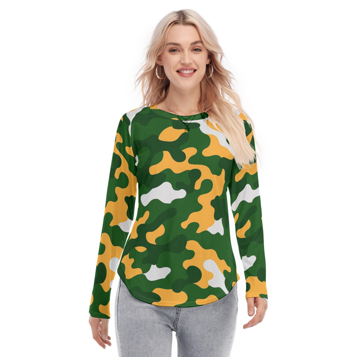 Green Bay Football Game Day All-Over Print Women's Raglan Sleeves U-Shaped Hem Long Sleeves Blouse