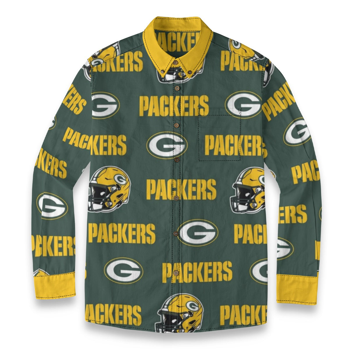 Green Bay Football Game Day All-Over Print Men's Casual Lapel Long Sleeve Shirt|125GSM Cotton