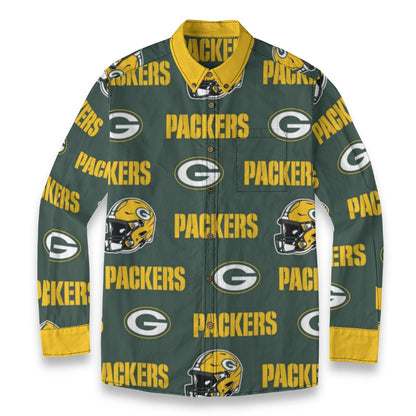 Green Bay Football Game Day All-Over Print Men's Casual Lapel Long Sleeve Shirt|125GSM Cotton