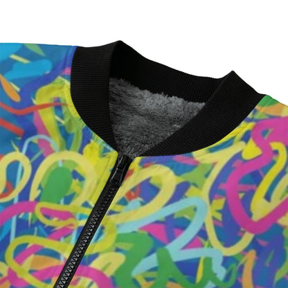 Wildstyle Graffiti Abstract Printing Fleece Bomber Jacket