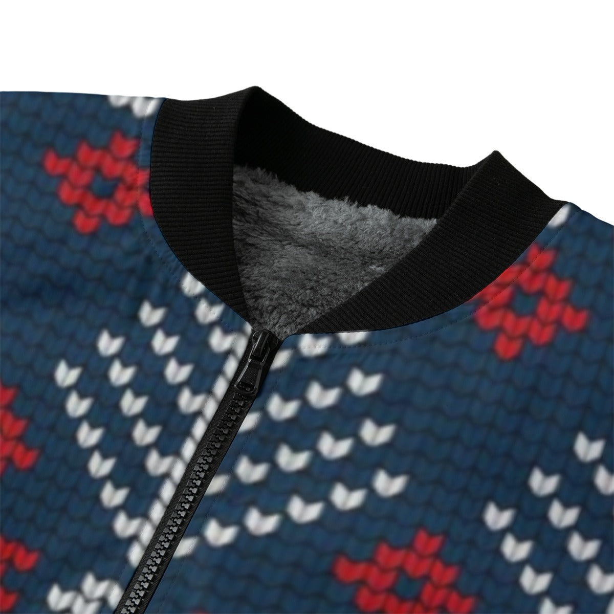Urban Legend Knitted Christmas and New Year Snow Pattern Fleece Bomber Jacket