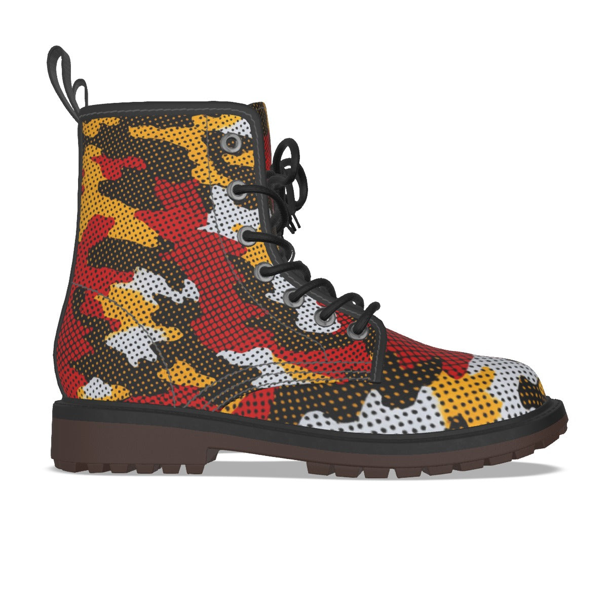 Urban Legend Maryland Red, Black, and Gold Camo Martin Short Boots – Terrapins-Inspired Streetwear f
