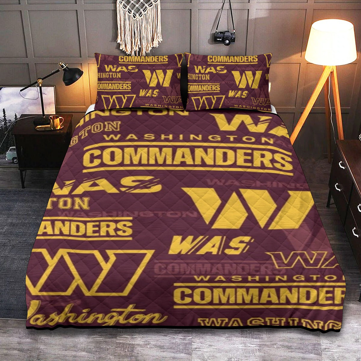 Washington Commanders Quilt & Pillow Cases With  Edge-wrapping Strips