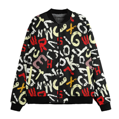 Graffiti Explosion Grunge Colored Letters Fleece Bomber Jacket – Bold Urban Streetwear