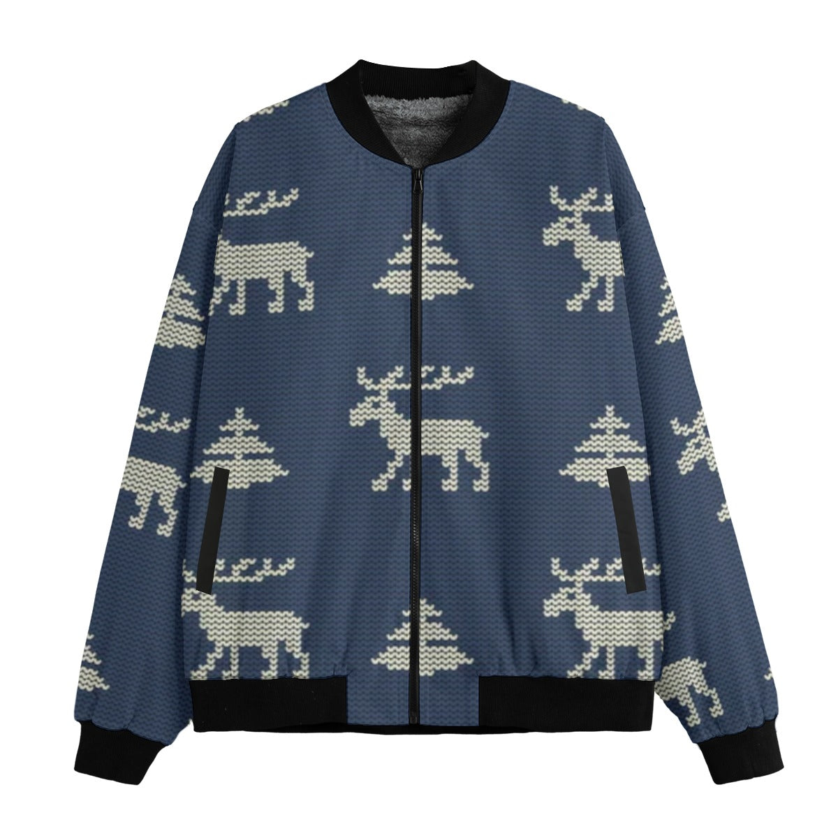 Urban Legend Snow Christmas Seamless Knitted Pattern Fleece Bomber Jacket
