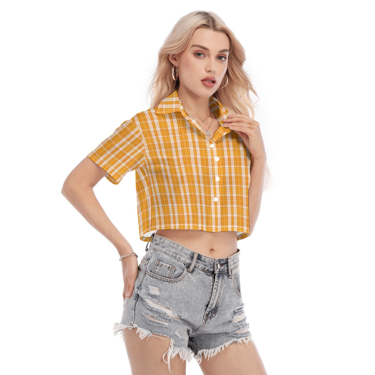 Tennessee Orange Tartan Plaid Volunteers  Women's Cropped Shirt