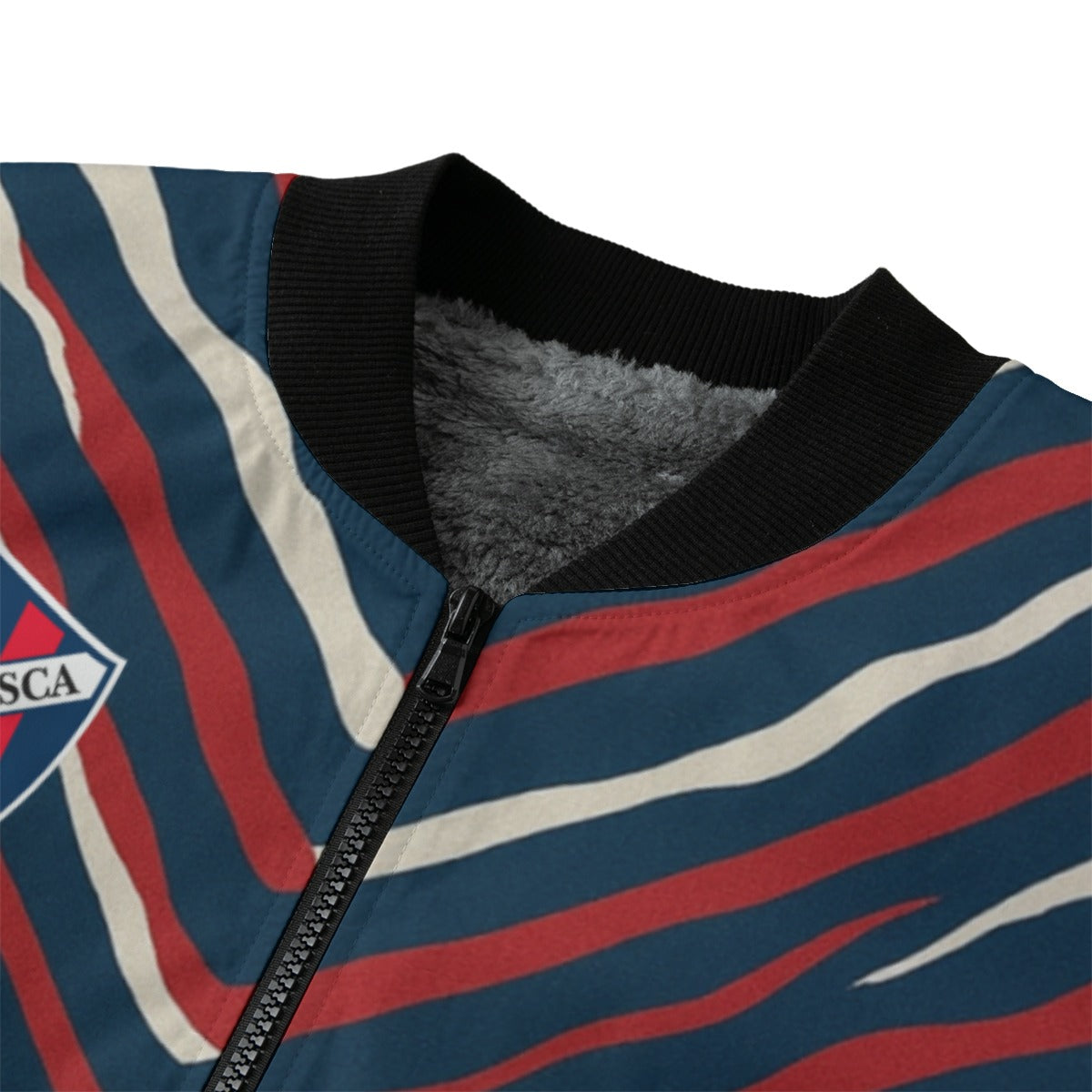 Chaqueta SD Huesca Fleece Bomber Jacket con patrón de cebra en los colores del club