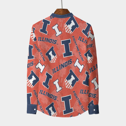Illinois  Urbana  Fighting Illini Stand Collar Shirt With Long Sleeve|110GSM Imitation Flax