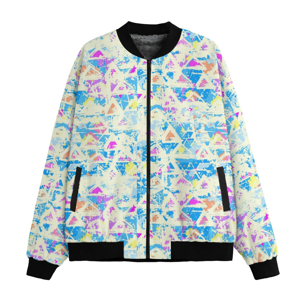 Graffiti Explosion Brushpen Textile Doodle Seamless Fleece Bomber Jacket – Urban Streetwear Style