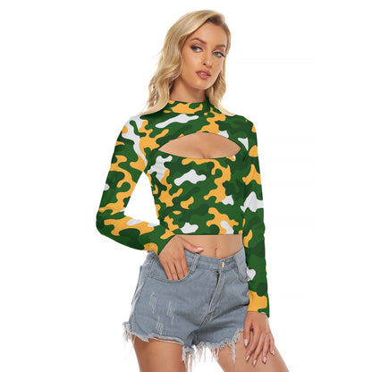 Green Bay Football Game Day All-Over Print Women's Hollow Chest Keyhole Tight Crop Top