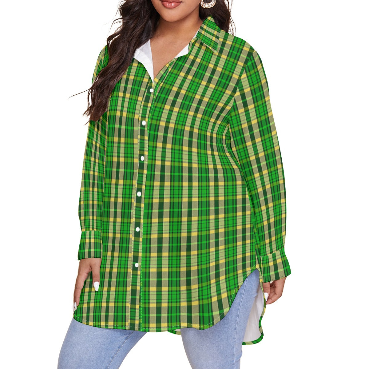 Oregon Tartan Plaid Ducks Women's Shirt With Long Sleeve(Plus Size)