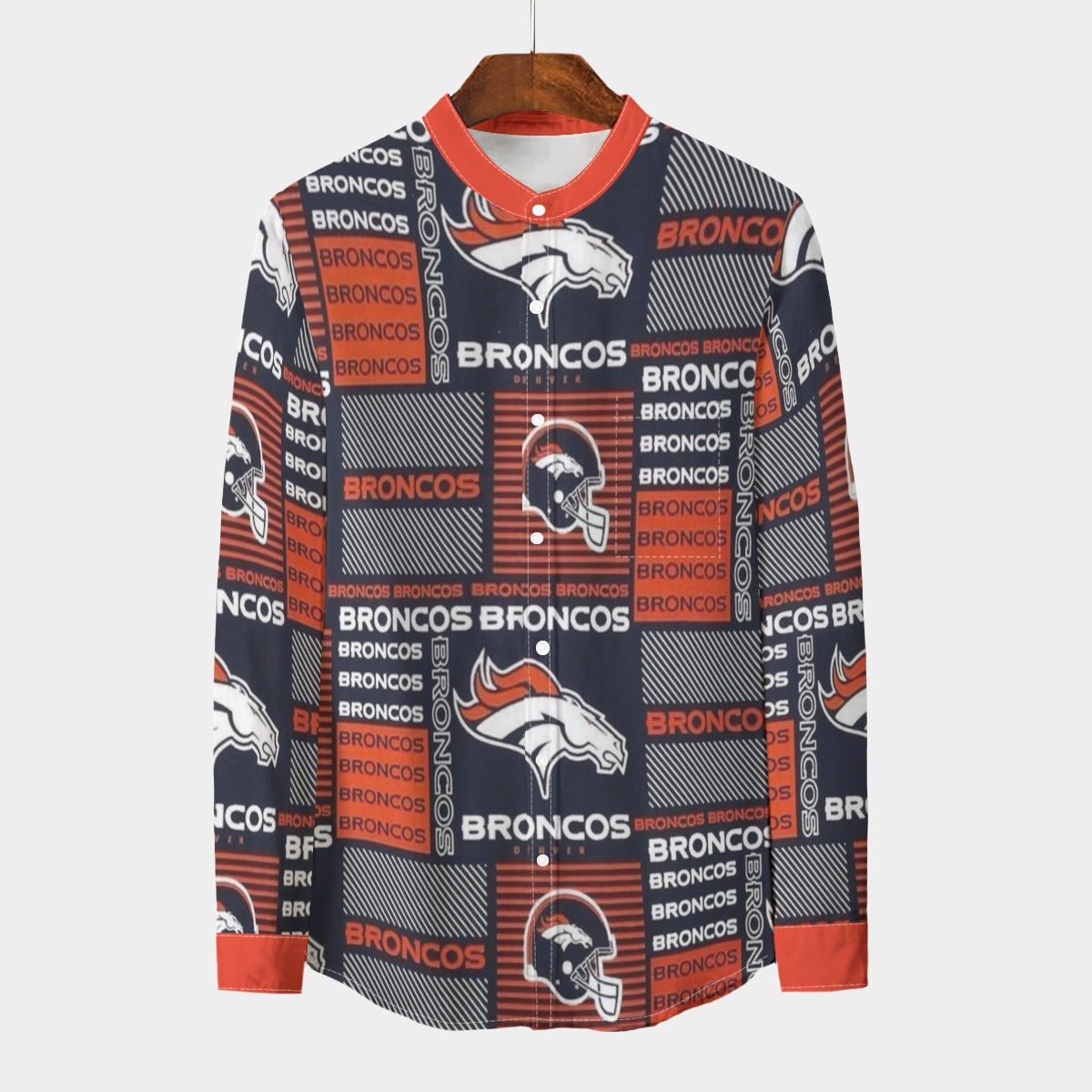 Denver Broncos Stand Collar Shirt With Long Sleeve|110GSM Imitation Flax