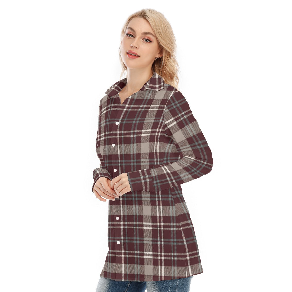 Texas Tartan Plaid A&M - Aggies  Women's Long Shirt |115GSM Cotton poplin
