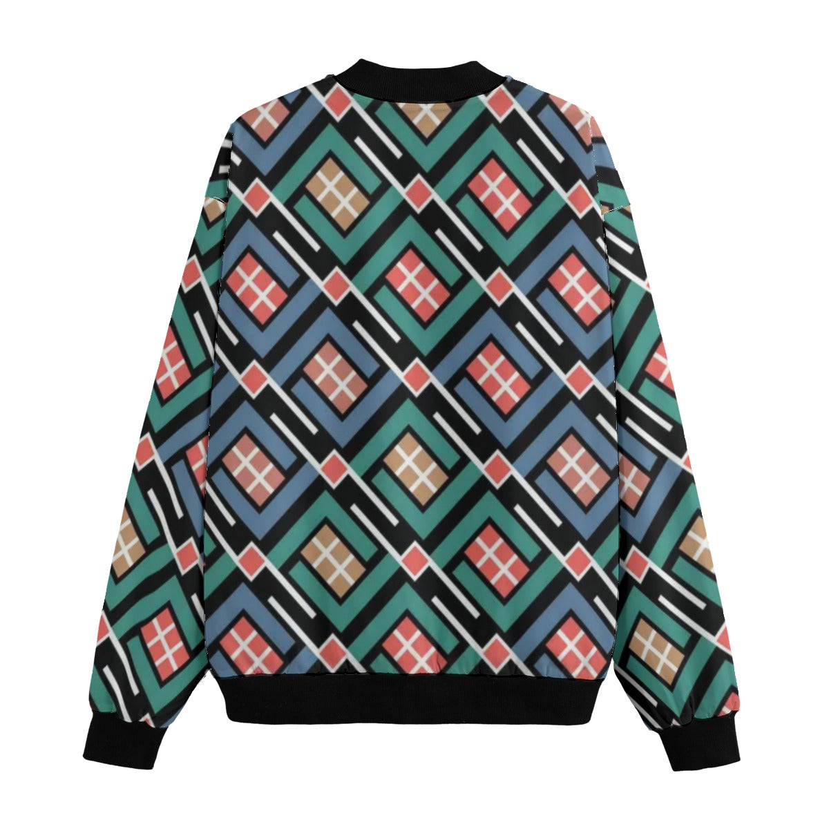 BoomBox Vibes Japanese Diamond Lines Fleece Bomber Jacket – Ethnic Streetwear Style