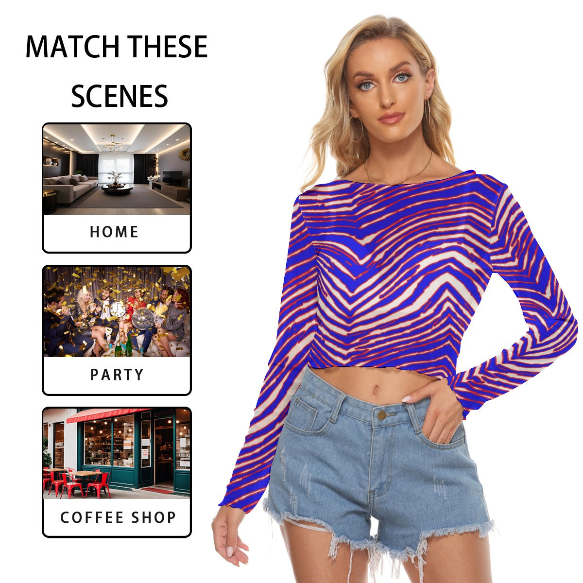Buffalo Bills Zubaz Women's Mesh Long Sleeves T-shirt