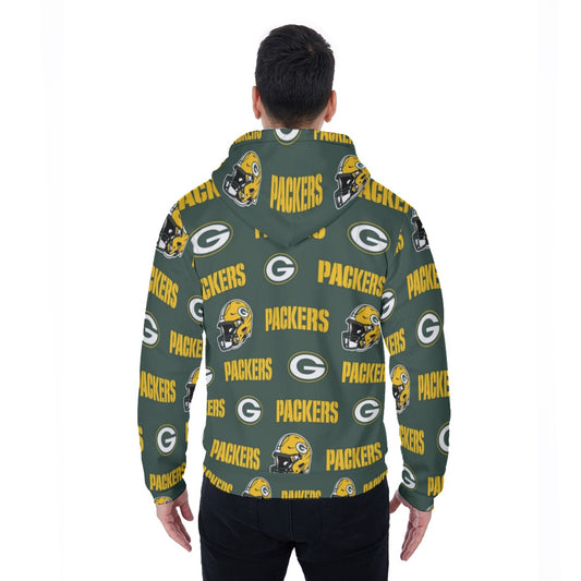 Green Bay Football Game Day All-Over Print Men's Sherpa Fleece Zip Up Hoodie