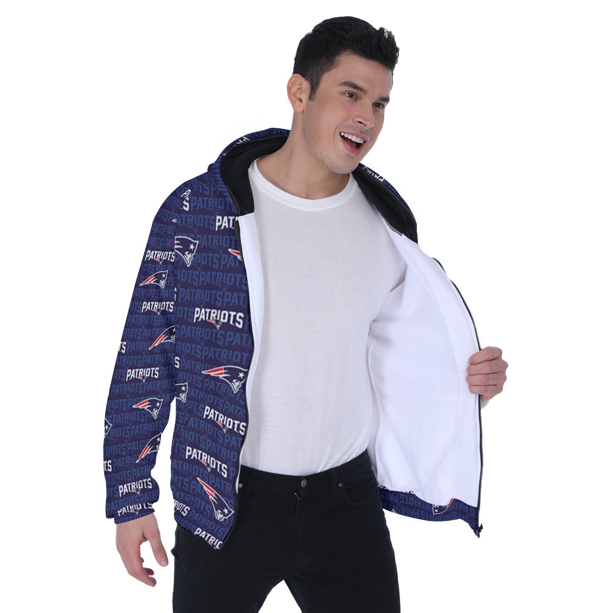 New England Football Game Day All-Over Print Men's Heavy Fleece Raglan Zip Up Hoodie With Pocket