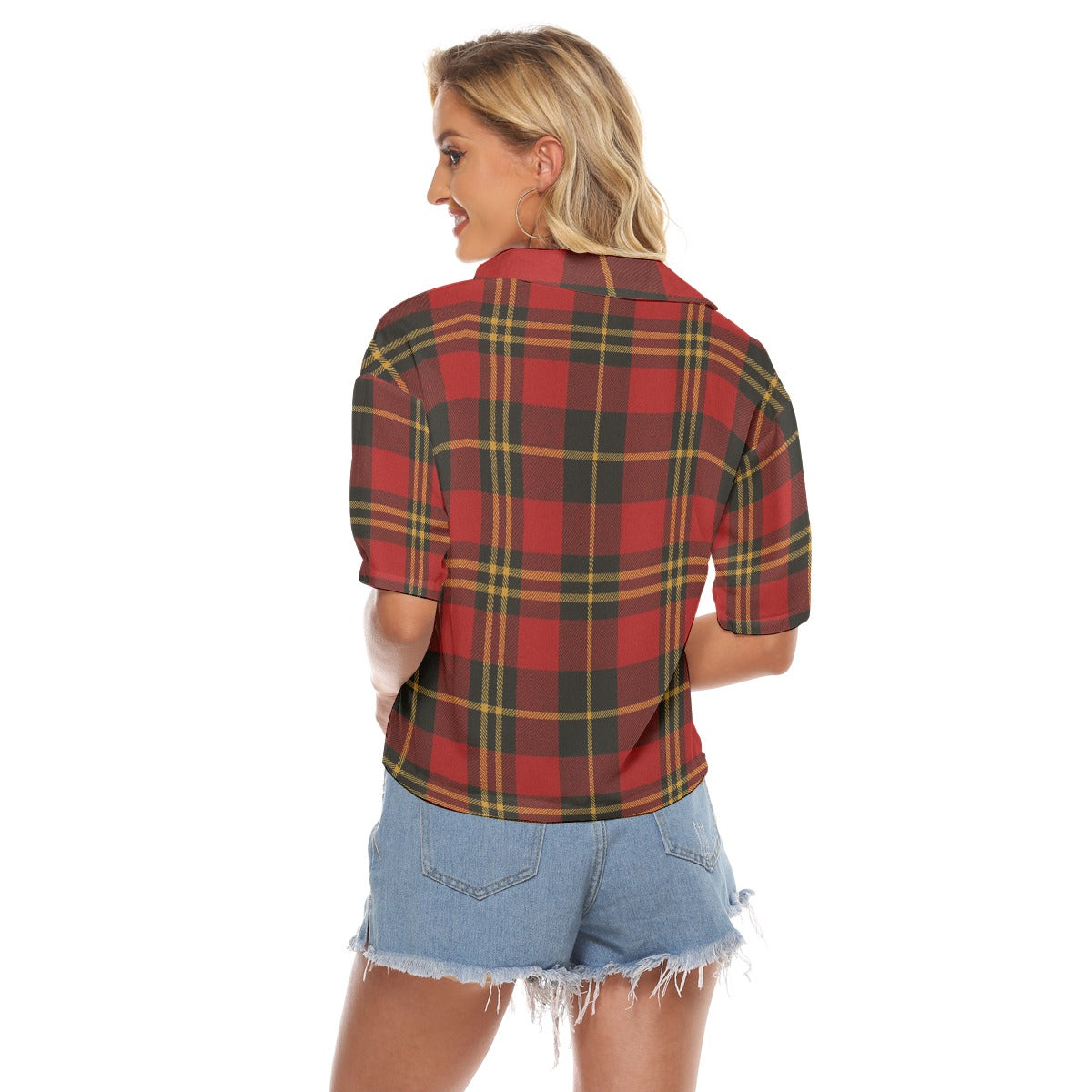 Urban Legend Maryland Terrapins Tartan Plaid Women's V-Neck Shirt – Red, Black, and Gold College Str