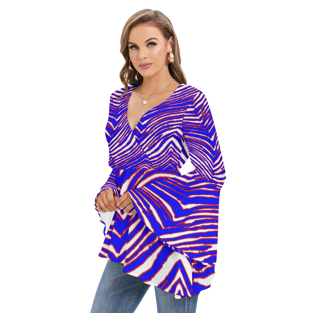 Buffalo Bills Zubaz Women's V-neck Blouse With Flared Sleeves