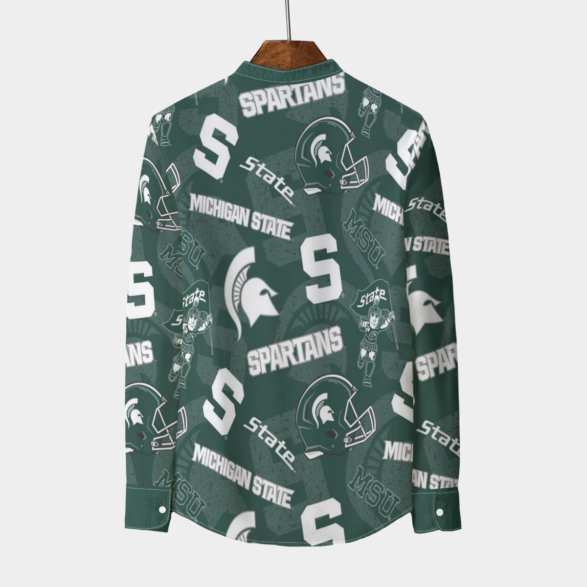Michigan State  - Spartans Stand Collar Shirt With Long Sleeve|110GSM Imitation Flax