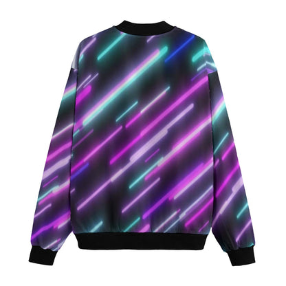 Neon Nights Flying Neon Lights Abstract Fleece Bomber Jacket – Festival Streetwear Glow