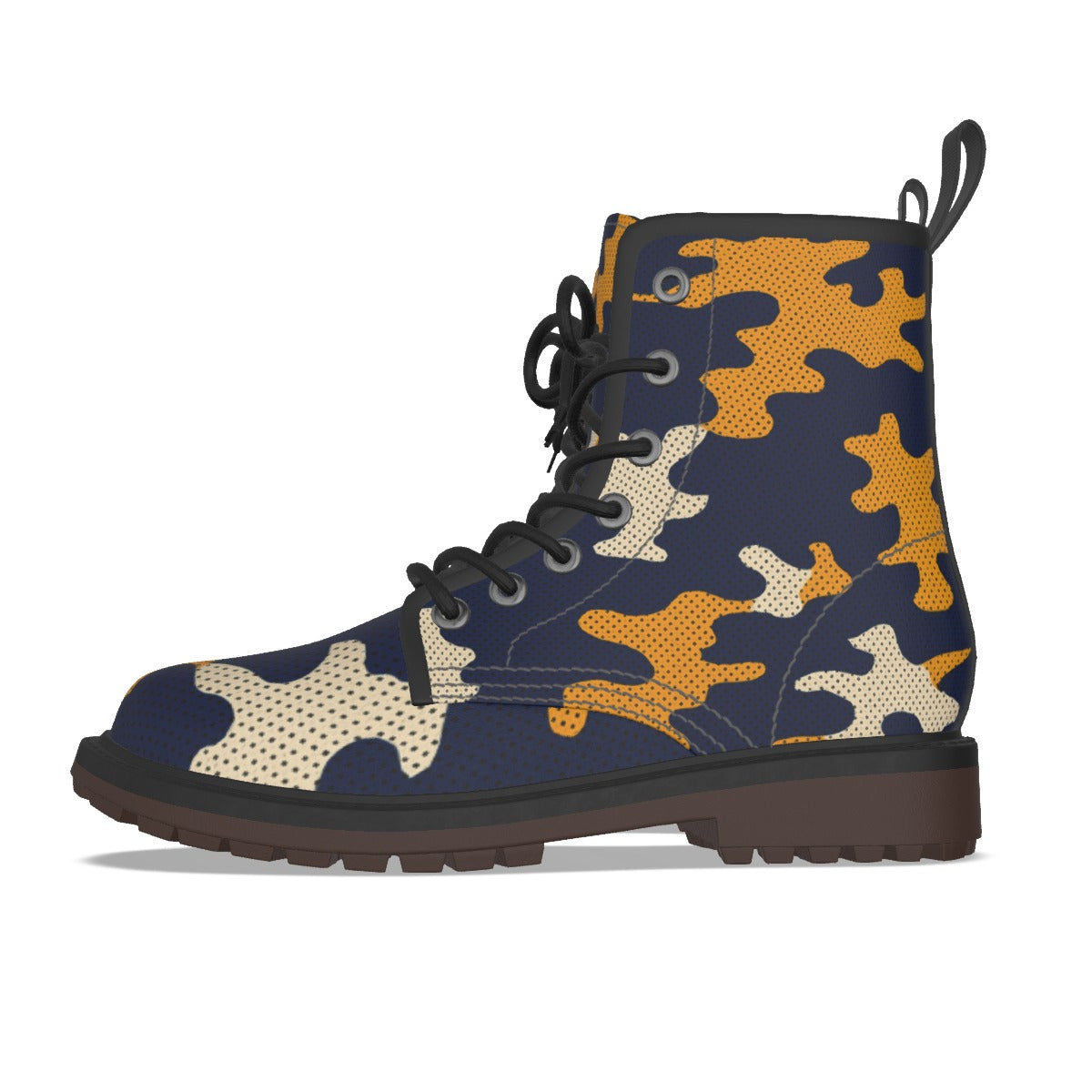 Urban Legend California Berkeley Blue and Gold Camo Martin Short Boots – Golden Bears Inspired Stree