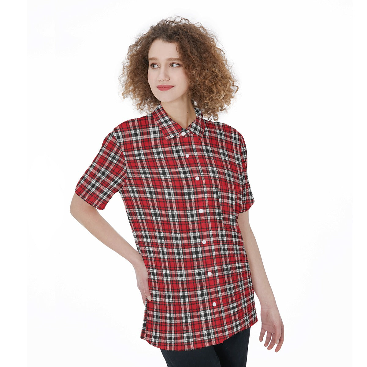Louisville Tartan Plaid Cardinals Women's Short Sleeve Shirt With Pocket