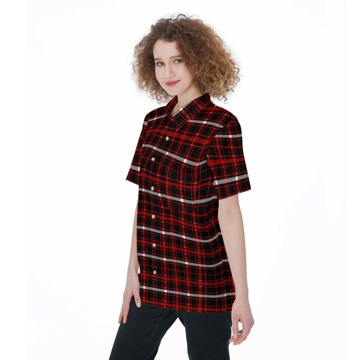 Nebraska Tartan Plaid Cornhuskers Women's Short Sleeve Shirt With Pocket