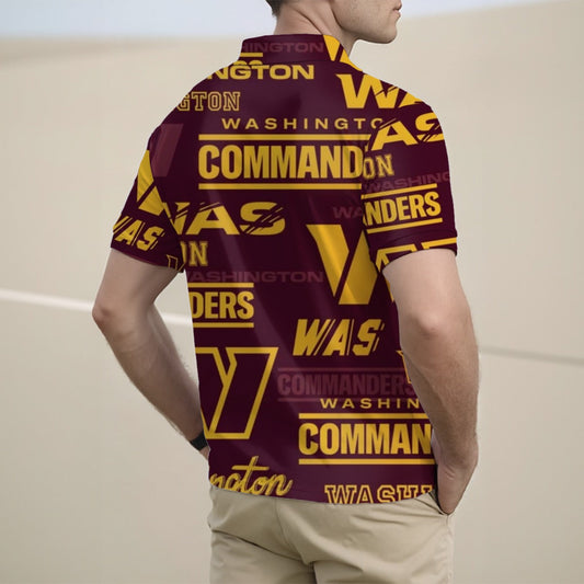 Washington Commanders Men's Half Zip Polo Shirt With Short Sleeve