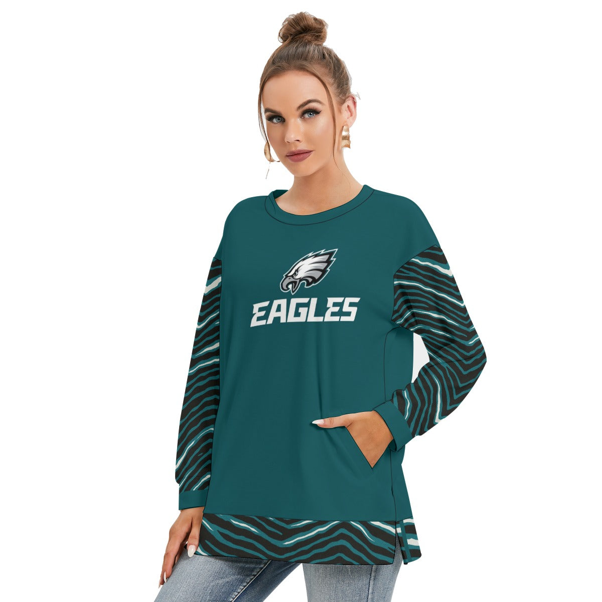 Philadelphia Football Game Day All-Over Print Women's Side Split O-neck Sweatshirt
