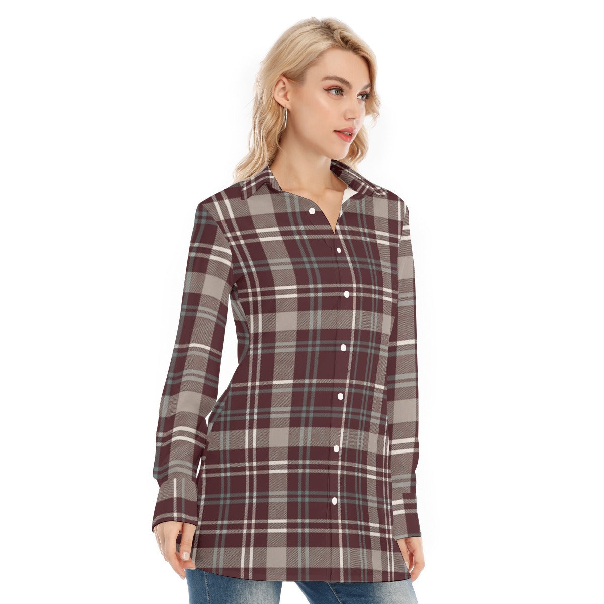 Texas Tartan Plaid A&M - Aggies  Women's Long Shirt |115GSM Cotton poplin