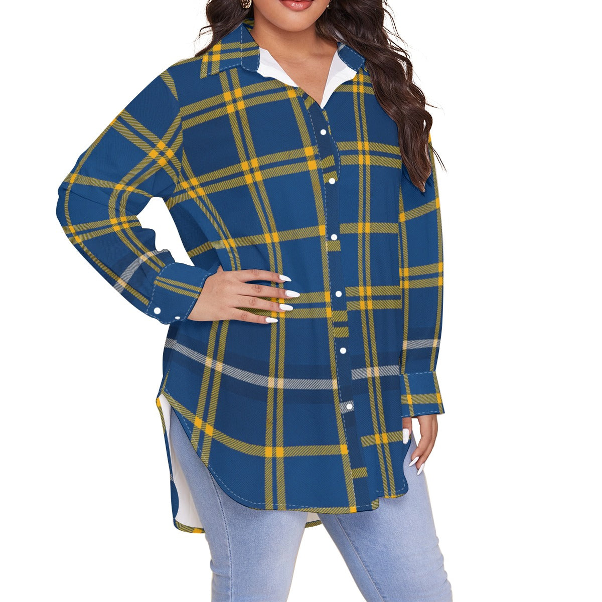 California Los Angeles UCLA Bruins Tartan Plaid Women's Shirt With Long Sleeve(Plus Size)