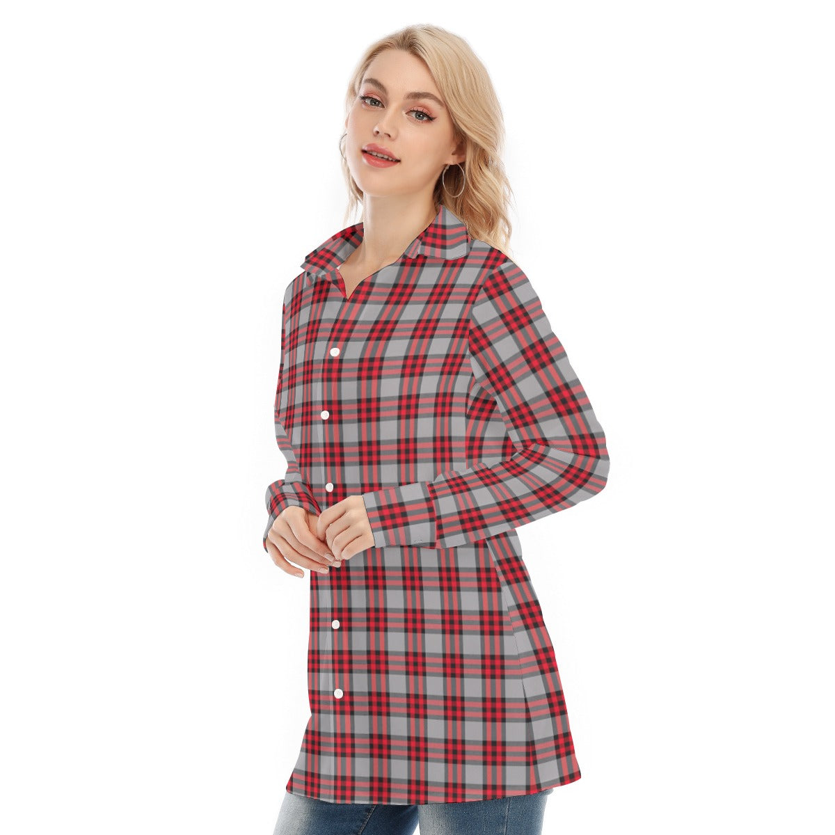 Ohio State Tartan Plaid Buckeyes Women's Long Shirt |115GSM Cotton poplin