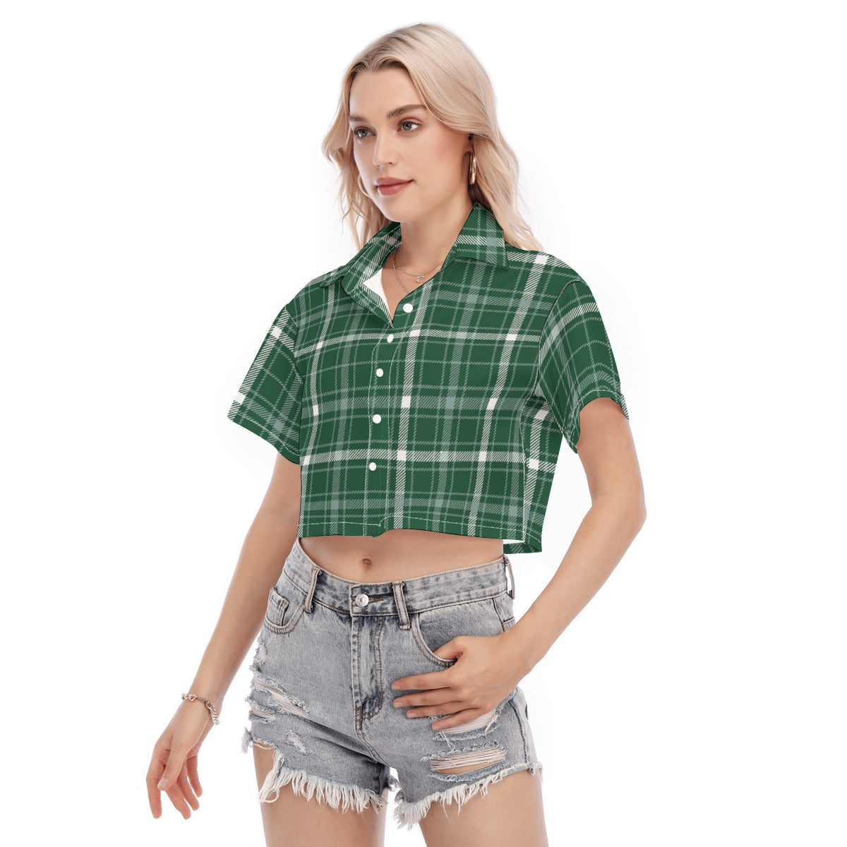 Michigan State Tartan Plaid Spartans Women's Cropped Shirt